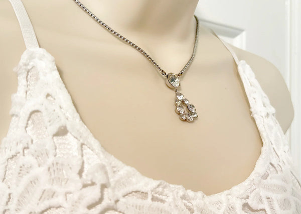 Rhinestone Necklace with Sparkling Open Drop