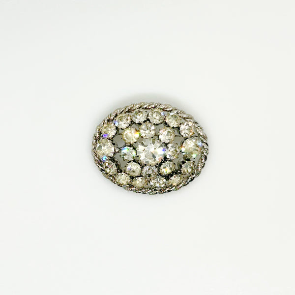 Domed Vintage 1950s Layered Rhinestone Cluster Brooch & Earring Set