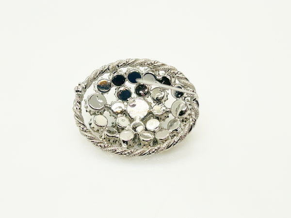 Domed Vintage 1950s Layered Rhinestone Cluster Brooch & Earring Set
