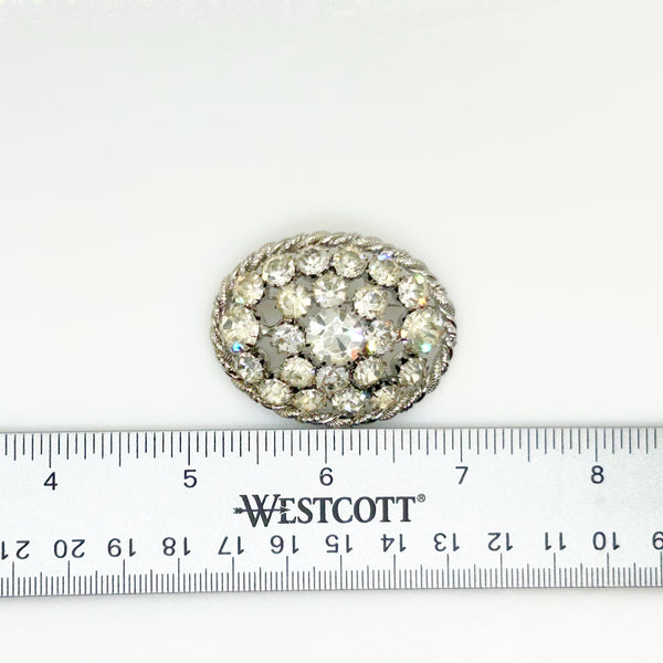 Domed Vintage 1950s Layered Rhinestone Cluster Brooch & Earring Set