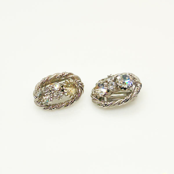 Domed Vintage 1950s Layered Rhinestone Cluster Brooch & Earring Set
