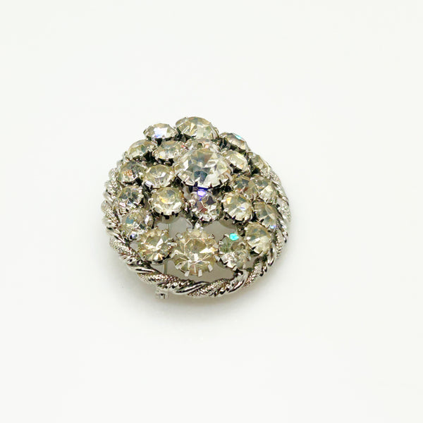 Domed Vintage 1950s Layered Rhinestone Cluster Brooch & Earring Set