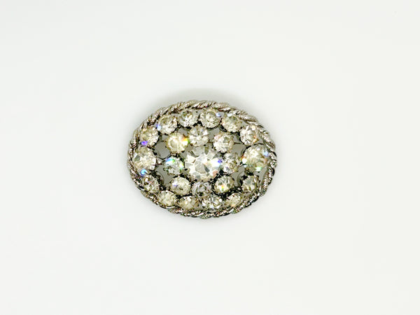 Domed Vintage 1950s Layered Rhinestone Cluster Brooch & Earring Set