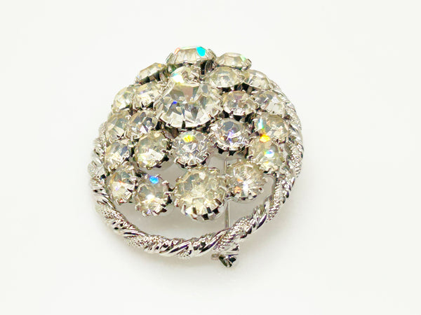 Domed Vintage 1950s Layered Rhinestone Cluster Brooch & Earring Set