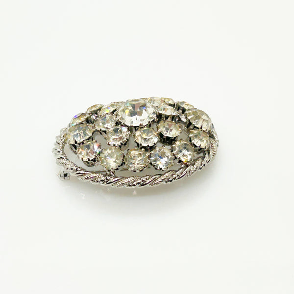 Domed Vintage 1950s Layered Rhinestone Cluster Brooch & Earring Set