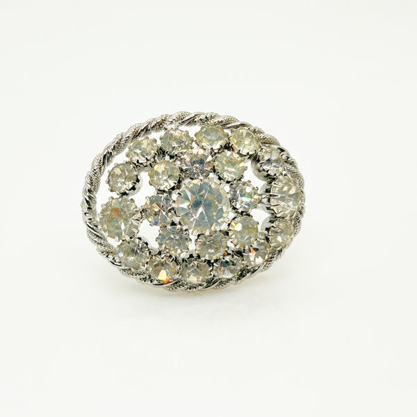 Domed Vintage 1950s Layered Rhinestone Cluster Brooch & Earring Set