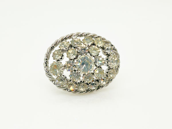 Domed Vintage 1950s Layered Rhinestone Cluster Brooch & Earring Set