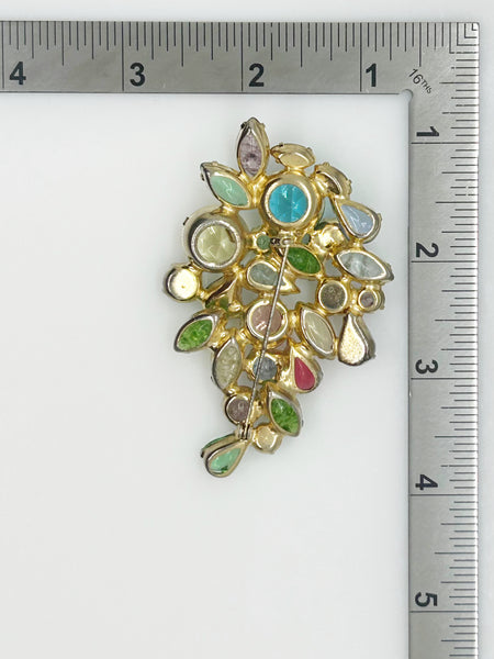 Unusual Vintage Sparkling Pastels Paisley Shaped Brooch