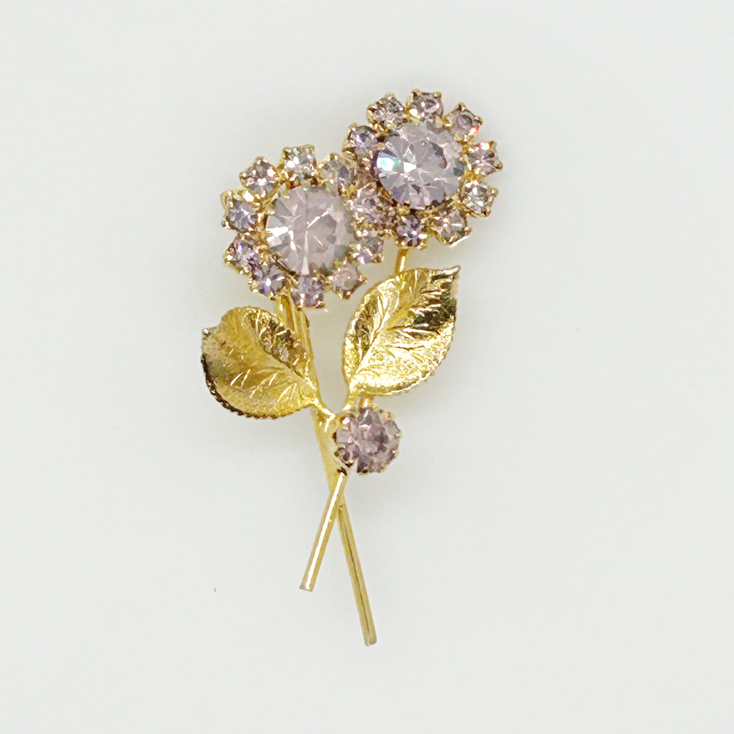 Pale Purple Vintage Rhinestone Flower Brooch