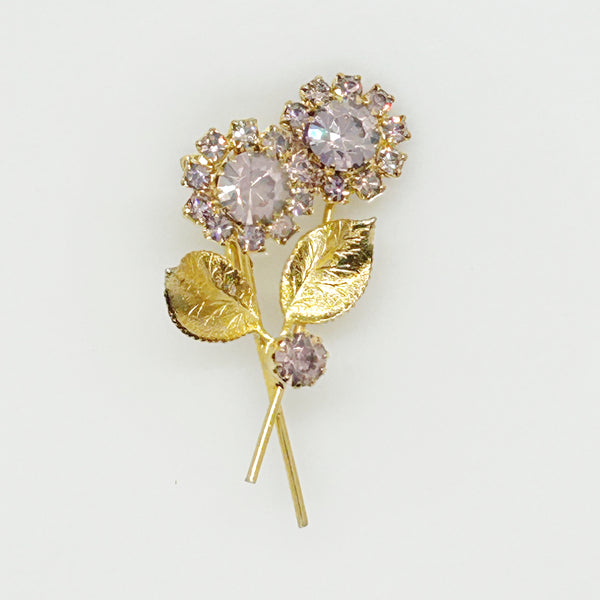 Pale Purple Vintage Rhinestone Flower Brooch