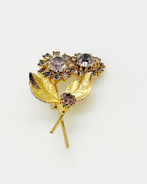 Pale Purple Vintage Rhinestone Flower Brooch