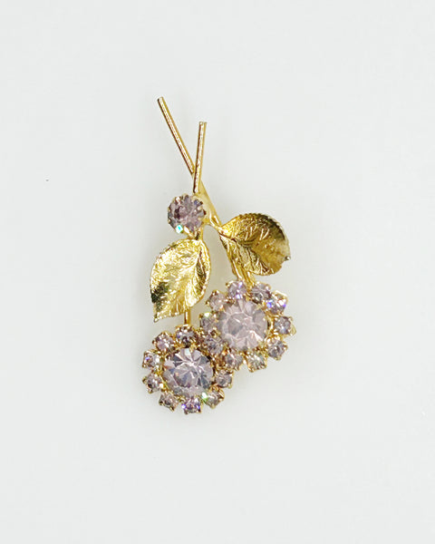 Pale Purple Vintage Rhinestone Flower Brooch