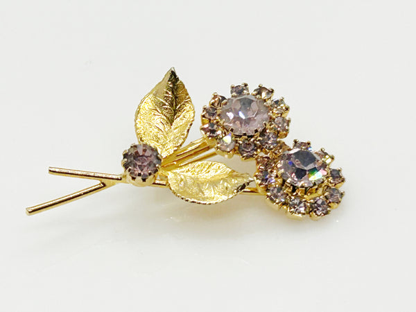 Pale Purple Vintage Rhinestone Flower Brooch