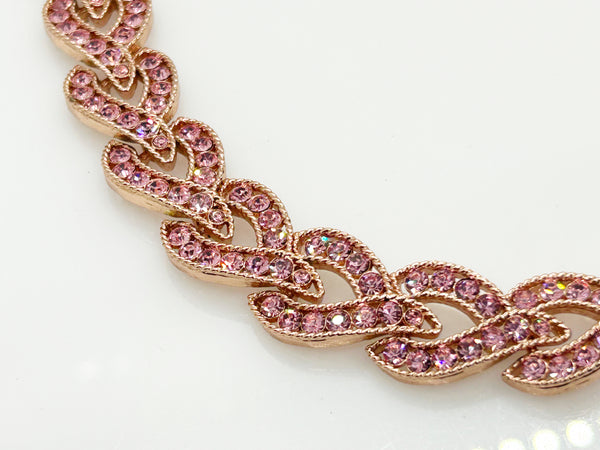 Pink Rhinestone Braided Necklace with Matching Bracelet