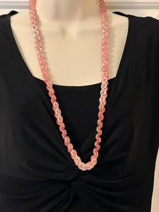 Vintage Hot Pink Button Necklace with Golden Bead Accents