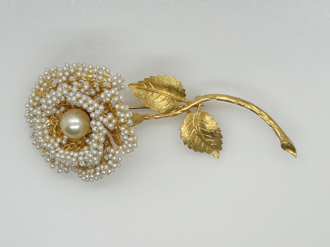 Fabulous Vintage Pearl Studded Flower Brooch