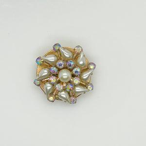 Vintage Unusual Faux Pearl and Iridescent Stone Brooch