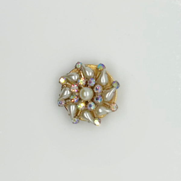 Vintage Unusual Faux Pearl and Iridescent Stone Brooch