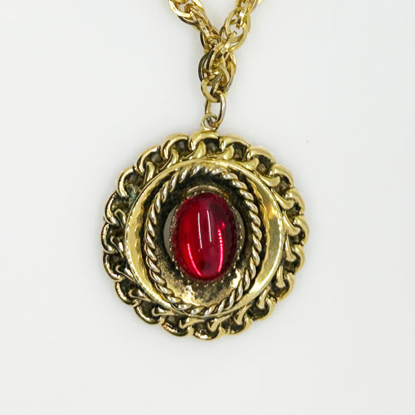 Ruby Red Old World Vintage Cabochon Necklace and Earrings