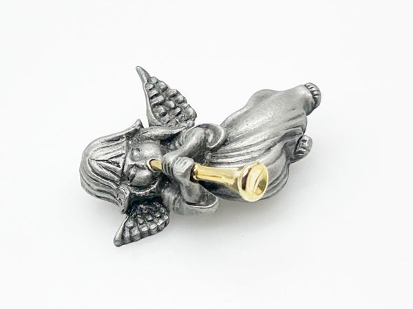 Vintage Two-tone Trumpeting Angel Brooch