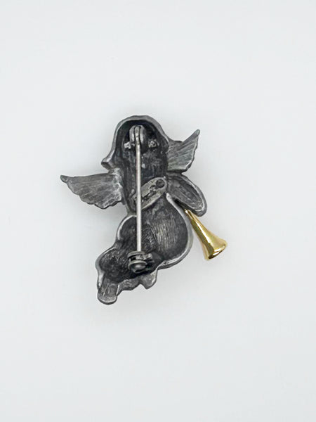 Vintage Two-tone Trumpeting Angel Brooch