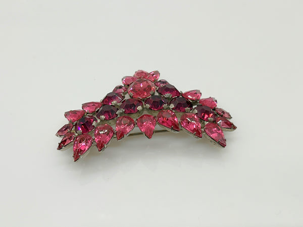 Hot Pink and Red Heart Vintage Rhinestone Brooch