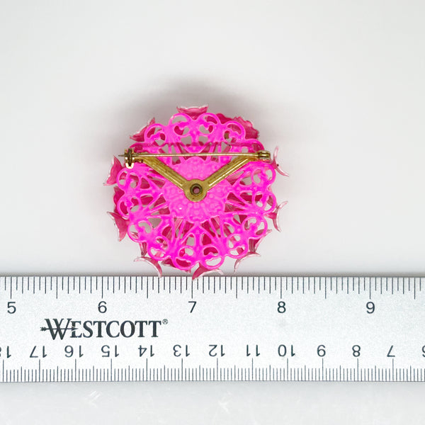 1960s Enameled Pink and White Heart Flower Brooch - Showcases a captivating three dimensional vintage flower design. Features charming pink and white heart motifs. Shop now!