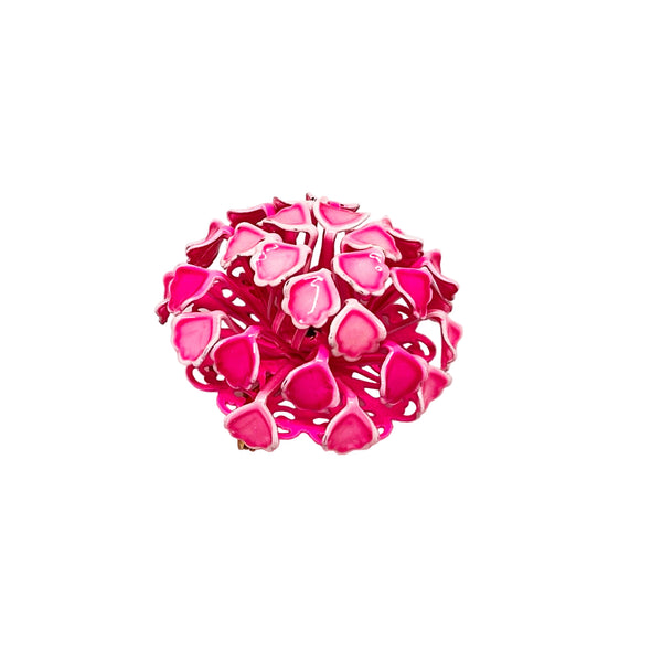 1960s Enameled Pink and White Heart Flower Brooch - Showcases a captivating three dimensional vintage flower design. Features charming pink and white heart motifs. Shop now!