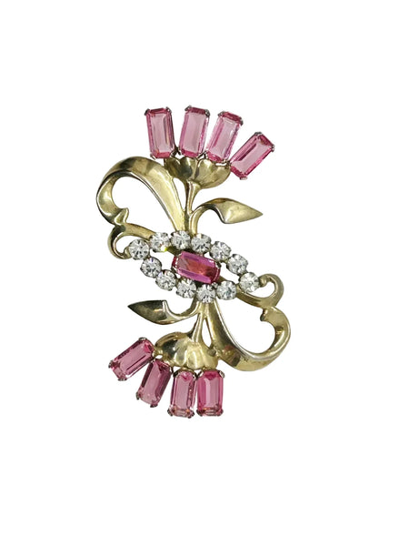 Perfect for vintage jewelry lovers: our Vintage Sterling Pink Stones Sterling Floral Brooch provides timeless Art Deco elegance. Shop today!