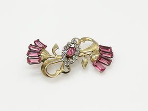 Vintage Sterling Pink Stones Sterling Floral Brooch