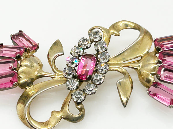 Vintage Sterling Pink Stones Sterling Floral Brooch