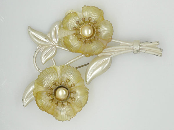 Unusual Vintage Plastic Blooms Flower Brooch