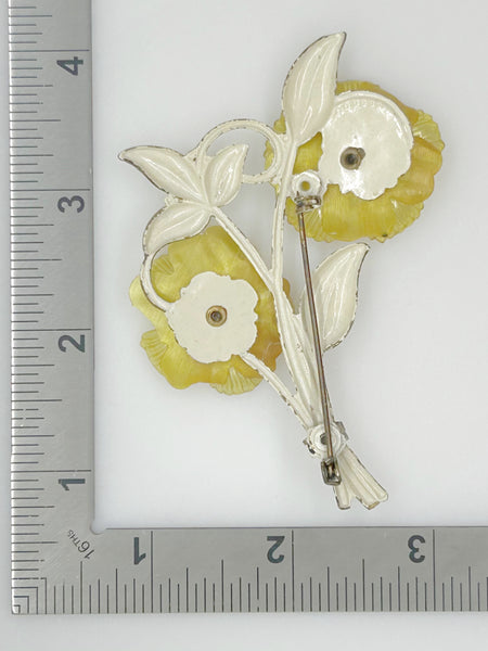 Unusual Vintage Plastic Blooms Flower Brooch