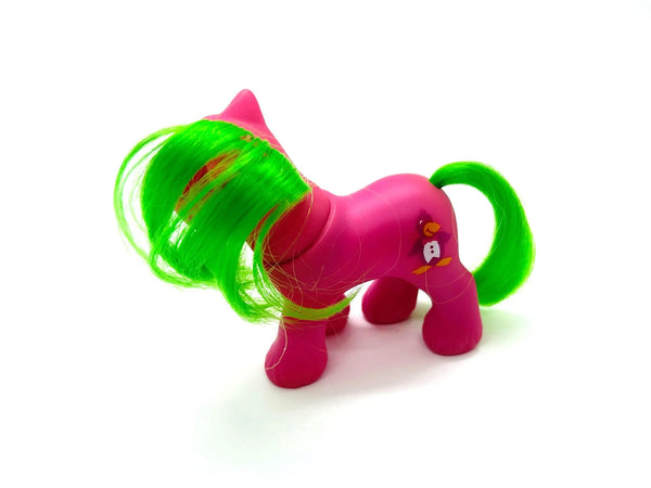 This is a vintage "Baby Waddles" My Little Pony , G1 figure , specifically part of the "Playtime Baby Brother Ponies" set released by Hasbro in 1988-1989