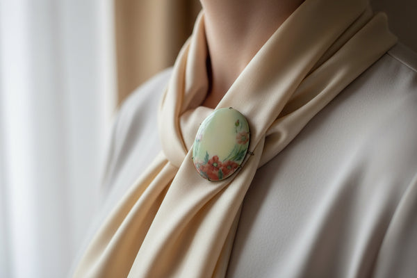 A charming slice of history pinned to your lapel! This delicate porcelain red poppy brooch whispers tales from the Victorian and Edwardian eras, hand-painted with the care artisans devoted to their craft over a century ago.