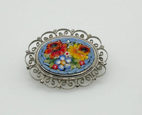 Pretty Vintage Floral Micro Mosaic Vintage Brooch - Lamoree’s Vintage