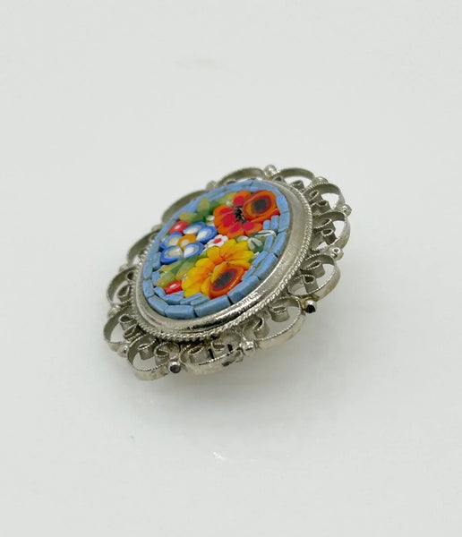 Pretty Vintage Floral Micro Mosaic Vintage Brooch - Lamoree’s Vintage