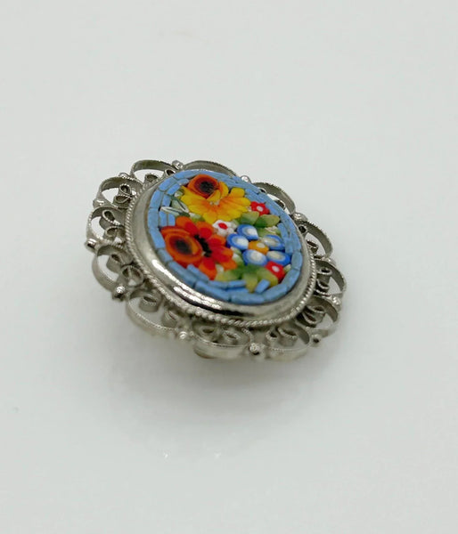 Pretty Vintage Floral Micro Mosaic Vintage Brooch - Lamoree’s Vintage