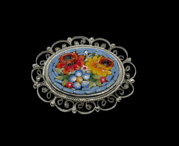 Pretty Vintage Floral Micro Mosaic Vintage Brooch - Lamoree’s Vintage