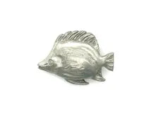 Shop this detailed vintage pewter discus fish pin. Perfect as a lapel or hat brooch for aquarium hobbyists, cichlid owners, and tropical marine life lovers.