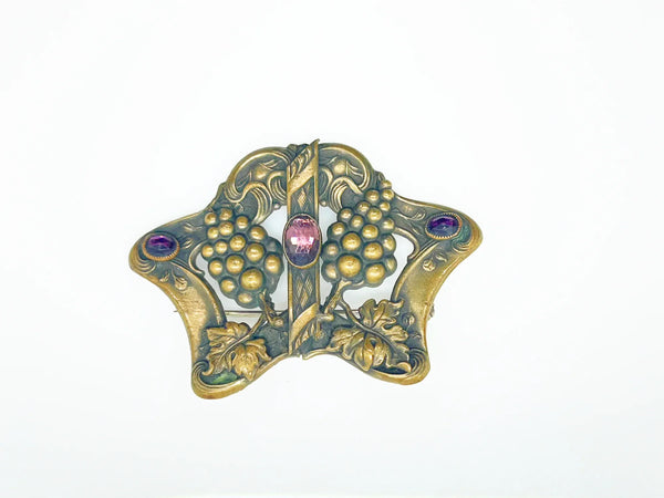 Antique Art Nouveau Brass Sash Pin with Purple Stones