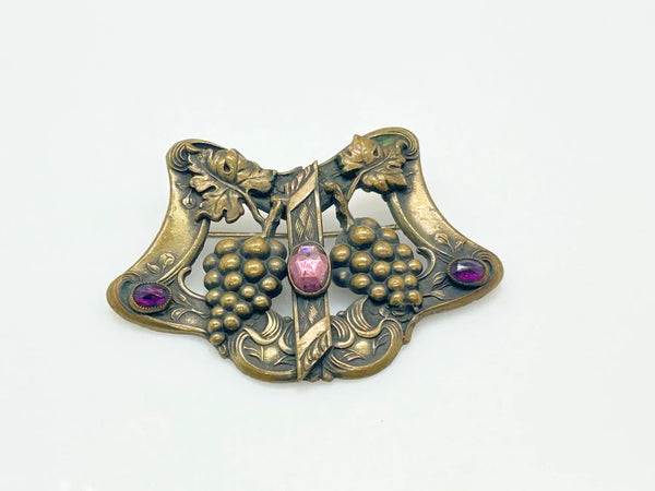 Antique Art Nouveau Brass Sash Pin with Purple Stones