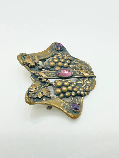 Antique Art Nouveau Brass Sash Pin with Purple Stones