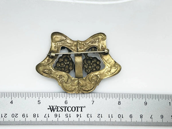 Antique Art Nouveau Brass Sash Pin with Purple Stones