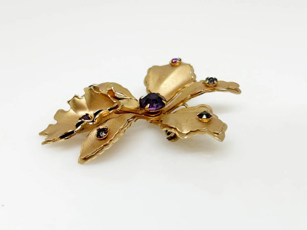 Vintage Orchid Brooch Studded with Purple Rhinestones