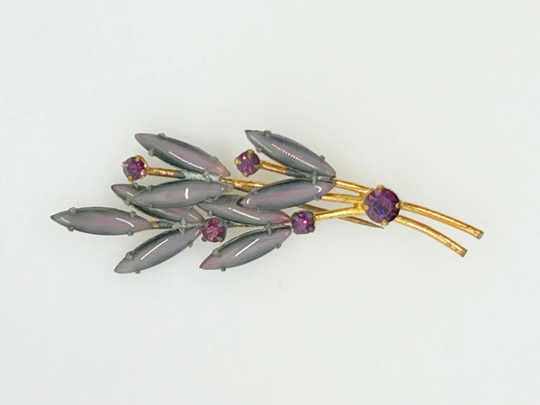 Unusual Purple Moonstone Floral Vintage Brooch Austria