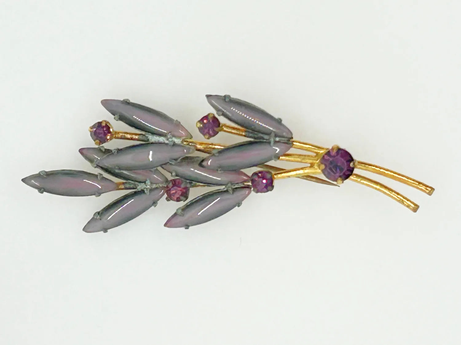 Unusual Purple Moonstone Floral Vintage Brooch Austria