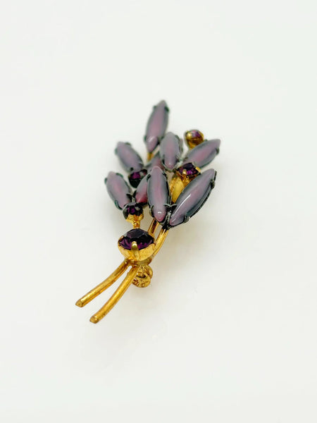 Unusual Purple Moonstone Floral Vintage Brooch Austria