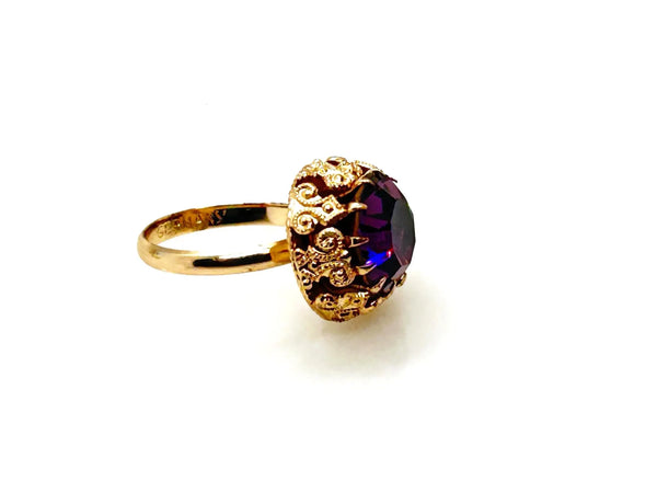 Perfect for statement jewelry lovers: our Vivacious Purple Statement Cocktail Ring provides bold vintage elegance with an intricate setting and undeniable sparkle. Shop today!