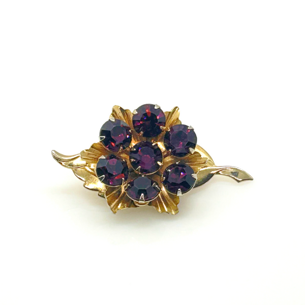 Vintage Spinning Brooch with Vibrant Purple Stones